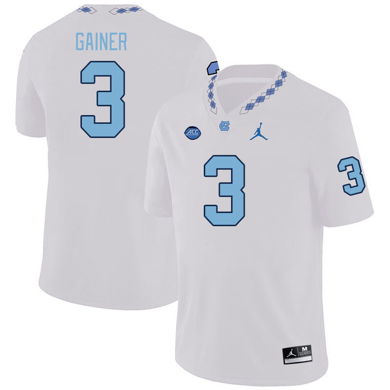 Men #3 Amari Gainer North Carolina Tar Heels College Football Jerseys Stitched-White